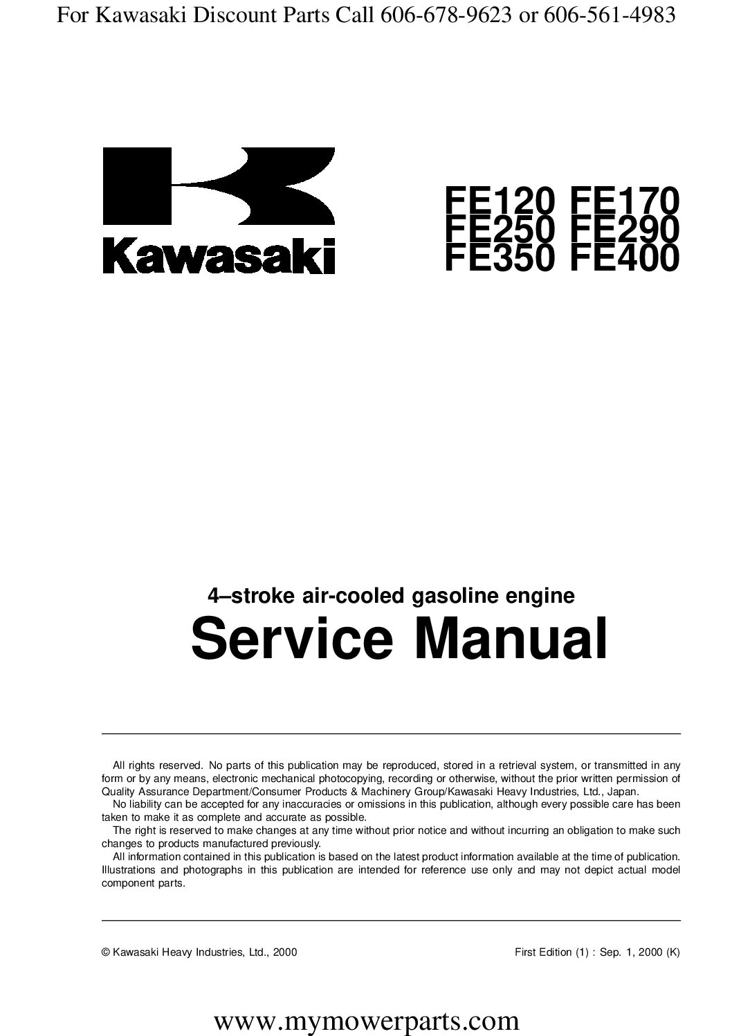 Kawasaki FE120-FE170-FE250-FE290-FE350-FE400 – Manuel d&rsquo;atelier