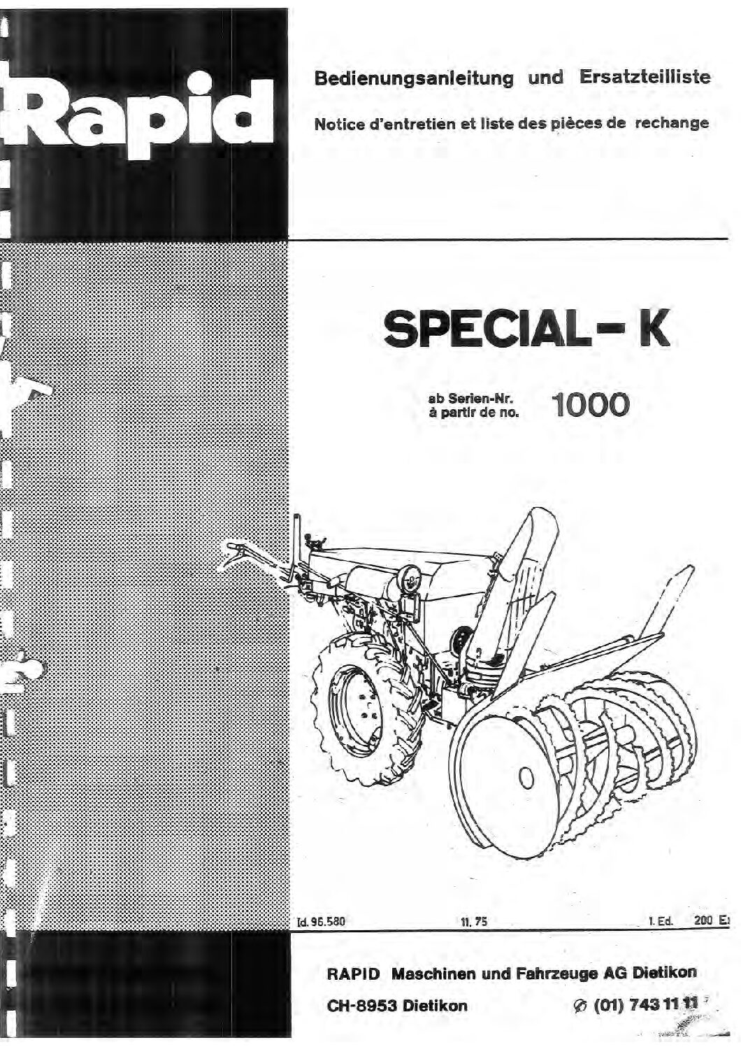 Rapid Special K – Manuel d&rsquo;utilisation et liste de pièces